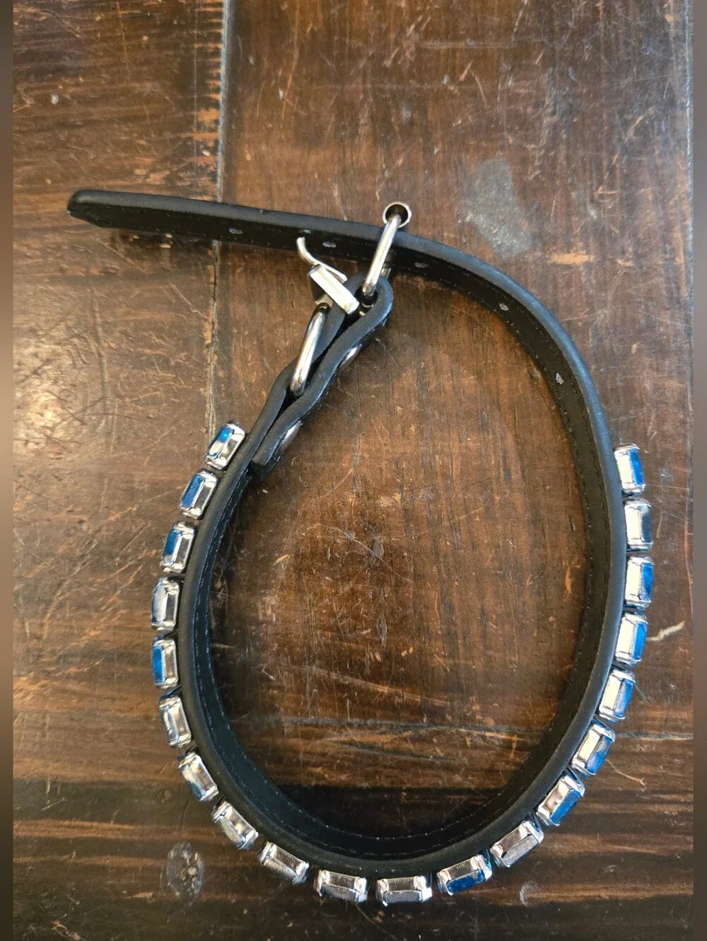 Blue Rhinestone Leather Dog Collar - Size Small IN ORIGINAL PACKAGING